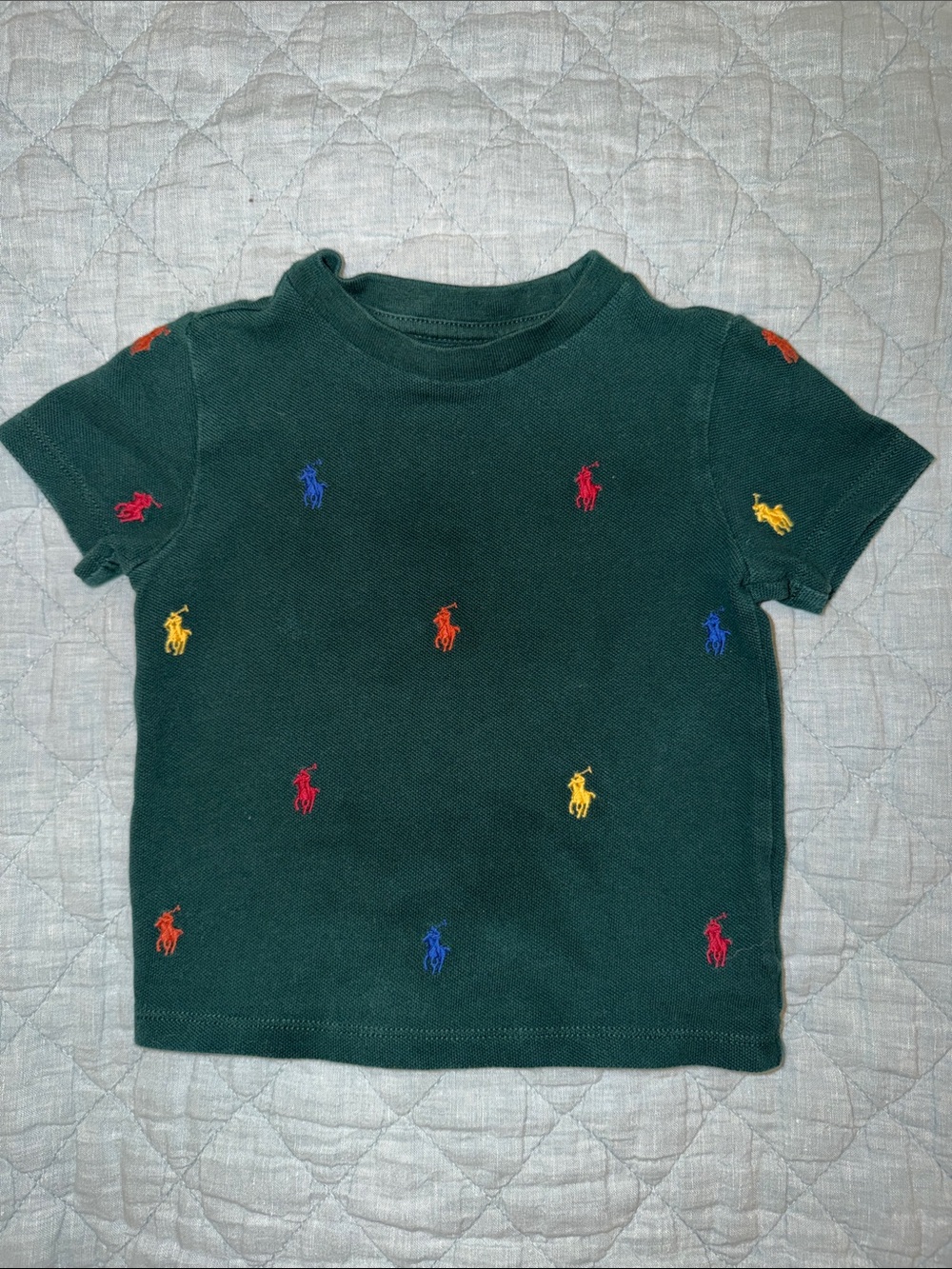 Ralph Lauren Forest Green Short-Sleeve Tee with Multicolor Pony Embroidery